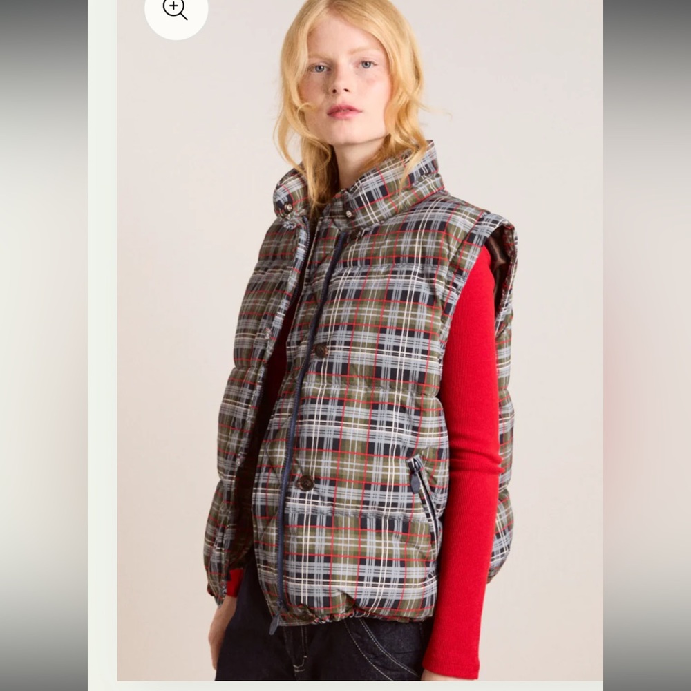 Plaid Puffer Bomber Jacket with Scarf Hood - Brown/Gray - Picture 7 of 16